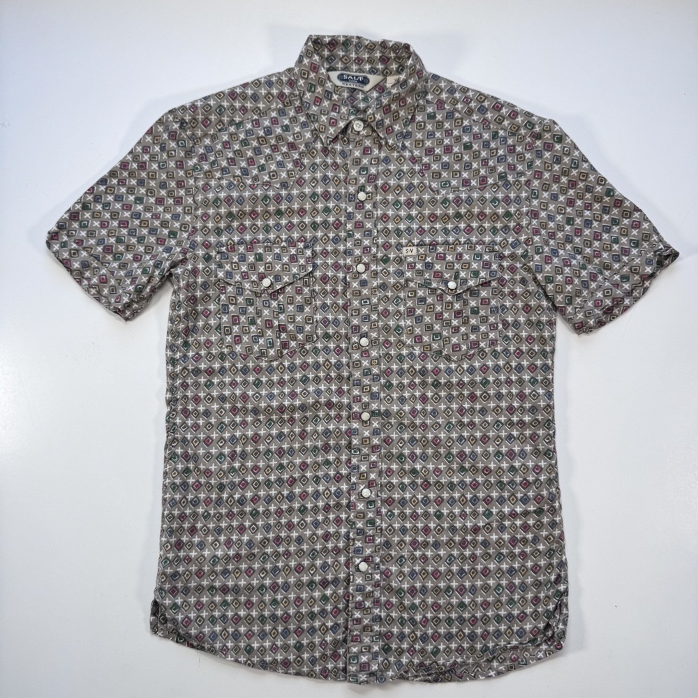 SALT VALLEY WESTERN Short Sleeve Button Up Snap Shirt Mens XS Geometric Pattern